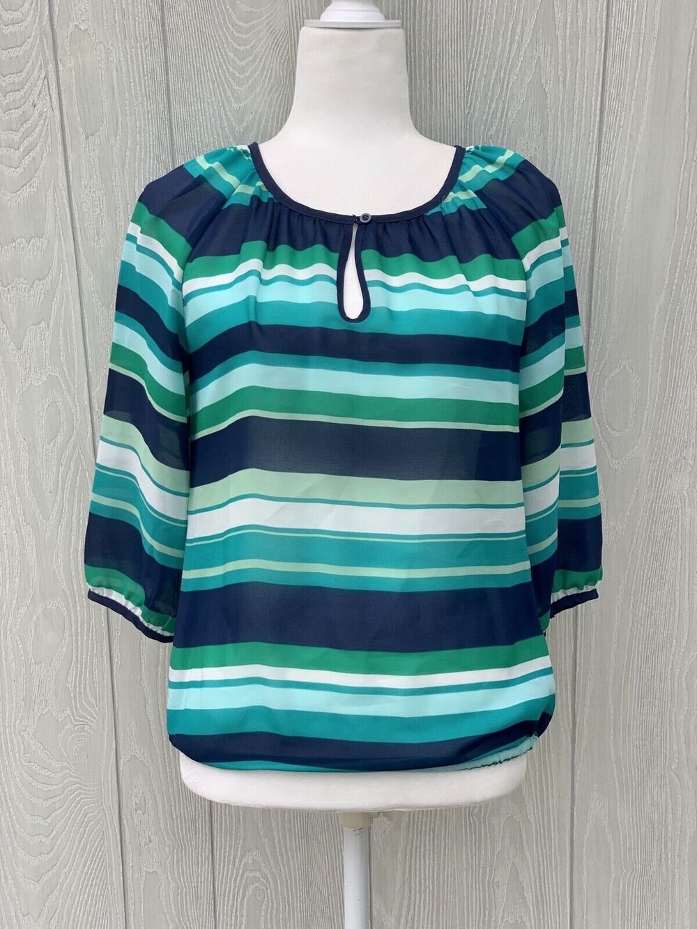 Banana Republic Blue Green Stripe 3/4 Sleeve Top Size XS